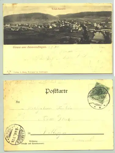 (78194-021) Ansichtskarte. "Gruss aus Immendingen". Beschrieben u. postalisch gelaufen mit Marke u. Stempel v. 1900