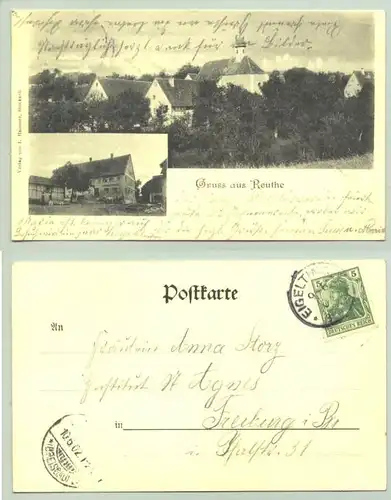 (78253-011) Ansichtskarte. "Gruss aus Reuthe". Beschrieben u. postalisch gelaufen mit Marke u. Stempel v. 1902