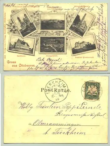 (87724-011) Ansichtskarte. "Gruss aus Ottobeuren". Beschrieben und postalisch gelaufen mit Marke u. Stempel v. 1899