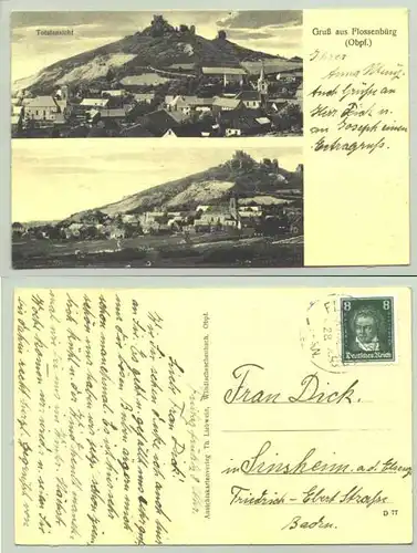 (92696-011) Ansichtskarte. "Gruss aus Flossenbuerg (Obpf.)". Beschrieben u. postalisch gelaufen mit Marke u. Stempel v. 1928