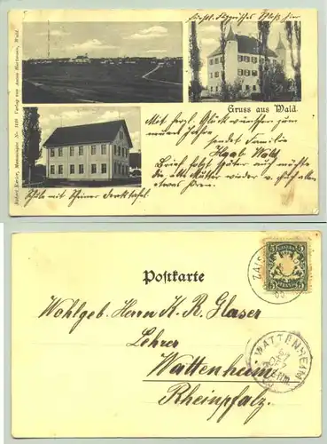 (84518-011) Ansichtskarte. 1900. "Gruss aus Wald". Beschrieben u. postalisch gelaufen mit Marke u. Stempel