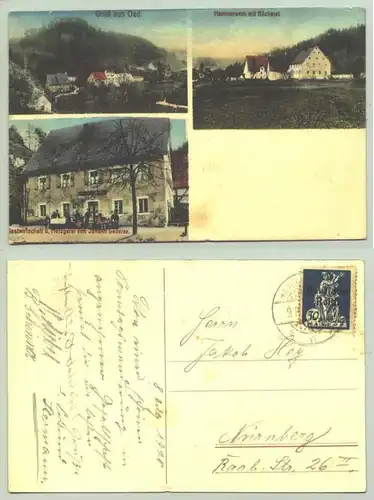 (83565-011) Ansichtskarte. "Gruss aus Oed". 3 Abb. (Total, Hammerwerk + Baeckerei, Gasth. + Metzgerei J. Gederer)