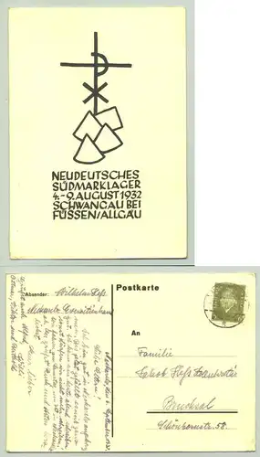 (87645-011) Ansichtskarte. Postkarte "Neudeutsches Suedmarklager Aug. 1932 Schwangau bei Fuessen"