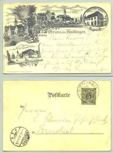 (75438-011) Ansichtskarte. "Gruss aus Knittlingen". Beschrieben u. postalisch gelaufen mit Marke u. Stempel von 1898