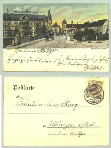 (78050-041) Ansichtskarte. Villingen. Beschrieben u. postalisch gelaufen mit Marke u. Stempel v. 1904