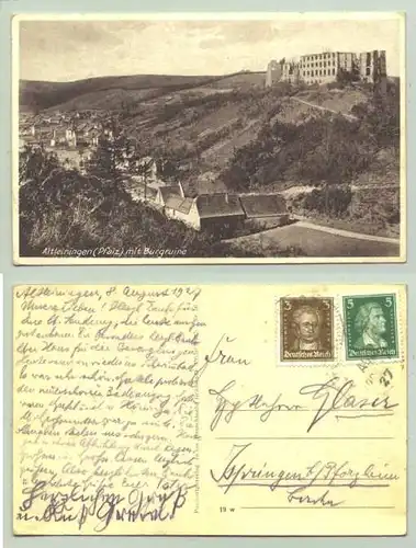 (67317-011) Ansichtskarte. "Altleiningen (Pfalz) mit Burgruine". Postalisch gelaufen 1927
