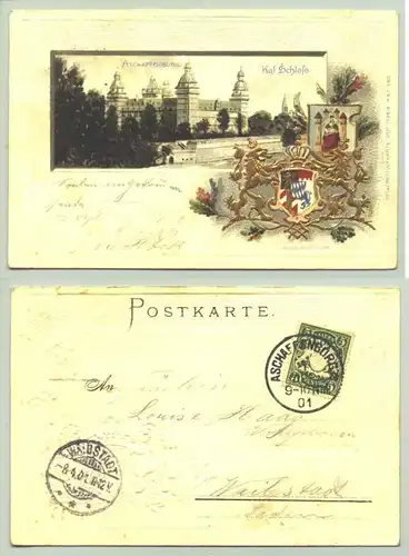 (63739-011) Ansichtskarte. "Aschaffenburg - Kgl. Schloss". 1901. Herrliche Praegedruck-Karte