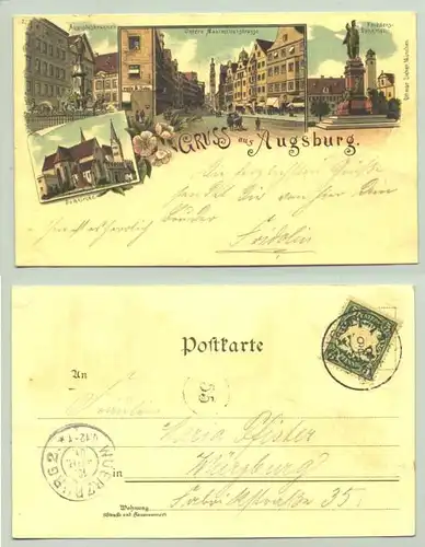 (86150-021) Ansichtskarte. "Gruss aus Augsburg". Beschrieben u. postalisch mit Marke u. Stempel v. Augsb. 9. Apr. 1901