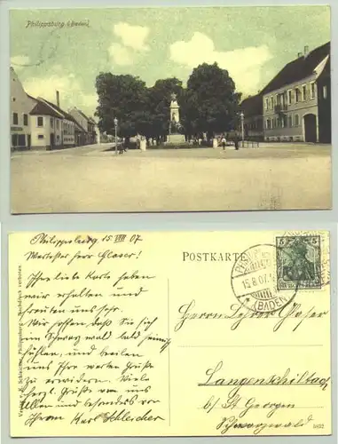 (76661-051) Ansichtskarte. "Philippsburg (Baden)". Beschrieben und postalisch gelaufen mit Marke u. Stempel von 1907