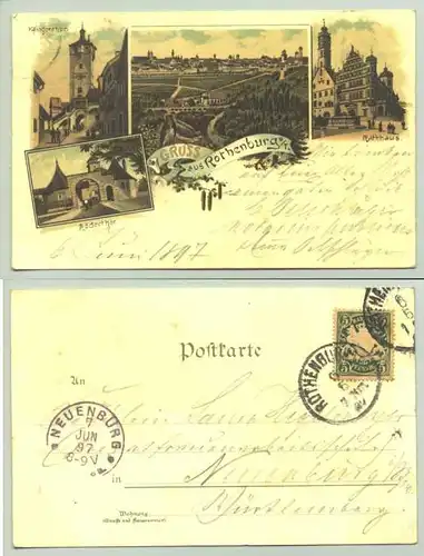 (91541-011 ) Ansichtskarte. "Gruss aus Rothenburg o.T.". Beschrieben u. postalisch gelaufen mit Marke u. Stempel v. 1897