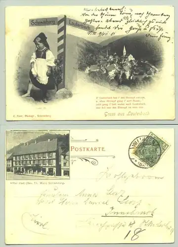 (78730-011)  Ansichtskarte. "Gruss aus Lauterbach". Beschrieben u. postalisch gelaufen mit Marke u. Stempel v. 1901