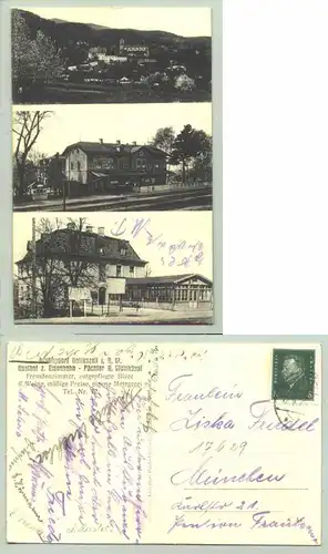 (94239-011) Ansichtskarte mit ruecks. Texteindruck : Ausflugsort Gotteszell i. B. W. - Gasthof z. Eisenbahn, um 1928