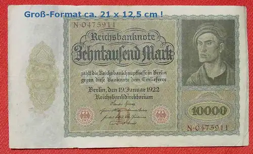 (1048037) Reichsbanknote 10.000 Mark Berlin 19. Jan. 1922. Siehe bitte Beschreibung u. Bilder