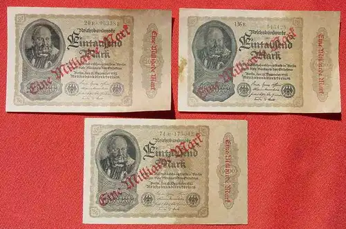 (1048041) Drei Original Reichsbanknoten zu je 1 Milliarde Mark. Berlin 1922/23. Siehe bitte Beschreibung u. Bilder