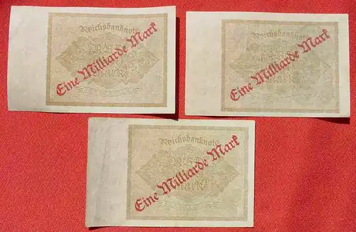 () Drei Original Reichsbanknoten zu je 1 Milliarde Mark. Berlin 1922/23. Siehe bitte Beschreibung u. Bilder