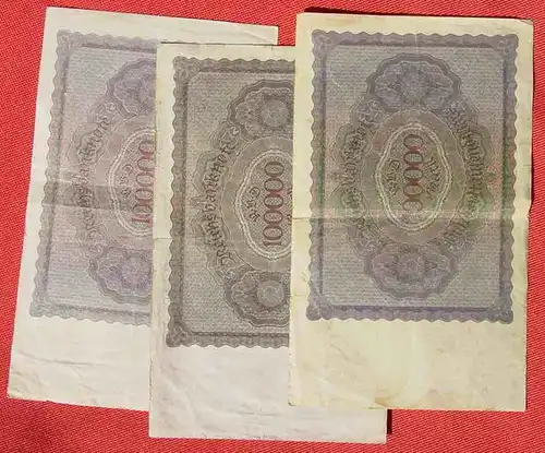 () Drei Reichsbanknoten zu je 100.000,00 Reichsmark 1. Feb. 1923, Katalog : Ro. 82