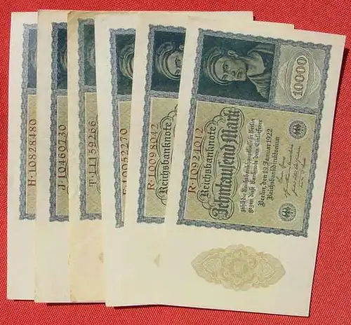 (1042262) 6 Banknoten zu je 10.000 Reichsmark, Berlin 1922. Ro. 69. Deutsches Reich. Geldscheine # nlvnoten