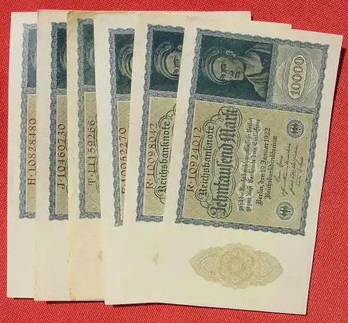 () 6 Banknoten zu je 10.000 Reichsmark, Berlin 1922. Ro. 69. Deutsches Reich. Geldscheine # nlvnoten