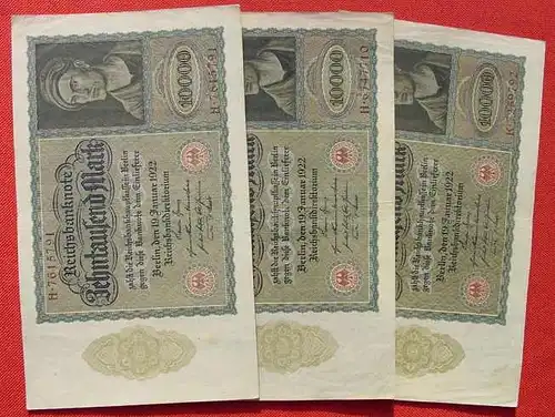 () 3 x 10.000 Reichsmark. Berlin 19. Jan. 1922. Drei grosse Banknoten