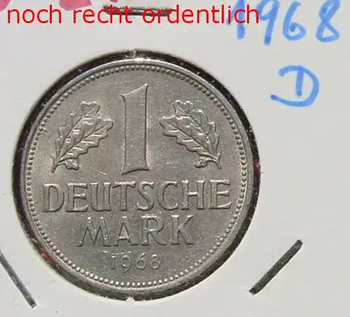 () Deutschland 9 x 1 Mark 1968-D Kursmünzen. Erhaltung ! Siehe bitte Originalbilder u. Beschreibung