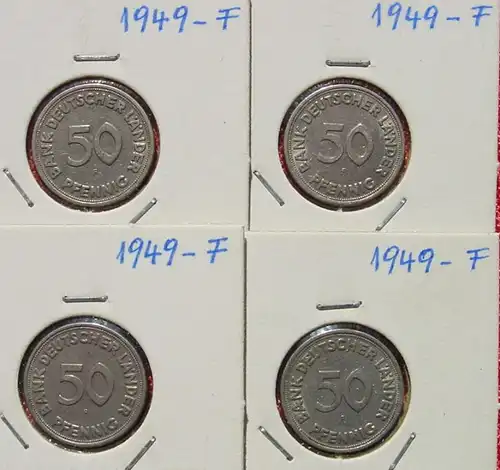 (1047340) Kleine Partie von vier Münzen : 50 Pfennig 1949-F. Gute Sammlerqualität. Siehe bitte Originalbilder