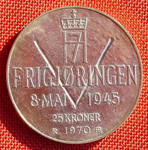 (1047395) Norwegen 25 Kronen 1970. Schwere Silber-Gedenkmünze. TOP erhalten, siehe bitte Bilder u. Beschreibung