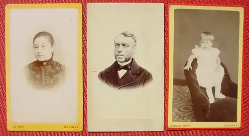 (1047810) Drei hübsche, alte Fotografien auf Karton, Ostende, um 1860-1880 ?, Format ca. 10,5 x 6,5 cm, siehe bitte Bilder