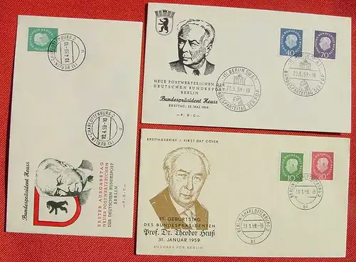 (1047478) Drei Ersttagsbriefe "Theodor Heuß" BERLIN 1959. FDC, siehe bitte Bild