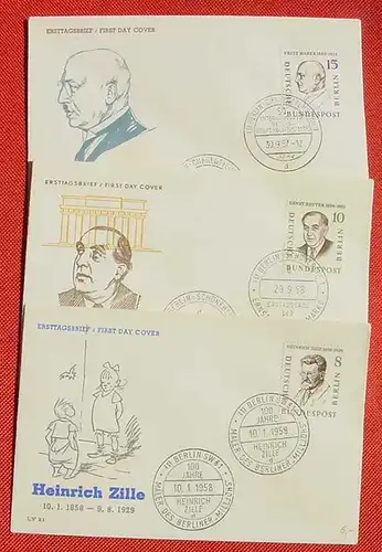 () Neun Ersttagsbriefe "Männer aus der Geschichte Berlins" 1957-1959. FDC, siehe bitte Beschreibung und Bilder