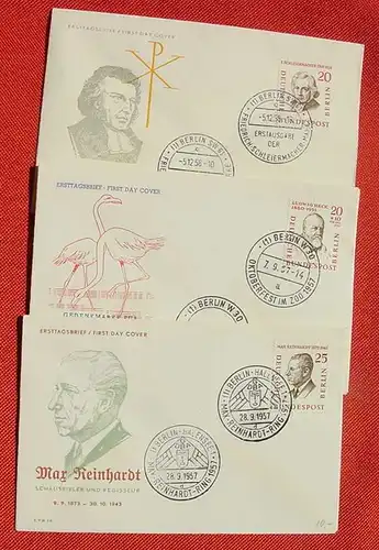 () Neun Ersttagsbriefe "Männer aus der Geschichte Berlins" 1957-1959. FDC, siehe bitte Beschreibung und Bilder