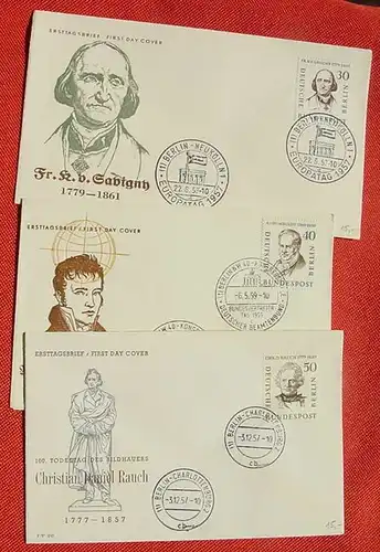 () Neun Ersttagsbriefe "Männer aus der Geschichte Berlins" 1957-1959. FDC, siehe bitte Beschreibung und Bilder