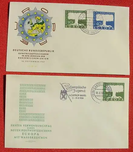 () Zwei Ersttagsbriefe "Europa" 16. 9. 1957 und 10. 8. 1958. FDC, siehe bitte Bild