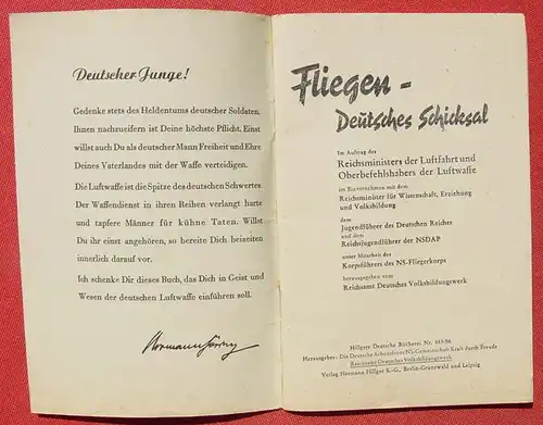 (1045187) "Fliegen. Deutsches Schicksal" Reichsminister der Luftfahrt u. Oberbefehlshaber der Luftwaffe. 64 S., Berlin u. Leipzig sammlerwelt.de/sammlung/bilder-homepage/BD6/1045187-3.JPG">