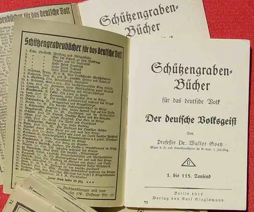 () Schuetzengraben-Buecher. 17 verschiedene Hefte. 1. Auflage. Verlag Siegismund, Berlin 1916-1918