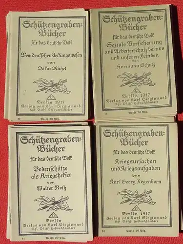 () Schuetzengraben-Buecher. 17 verschiedene Hefte. 1. Auflage. Verlag Siegismund, Berlin 1916-1918