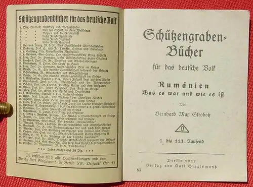 () Schuetzengraben-Buecher Nr. 53 "Rumaenien. Was es war und wie es ist" Skrobotz, 1917