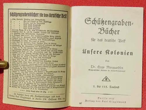 () Schuetzengraben-Buecher Nr. 57 "Unsere Kolonien" Marquardsen, 1917