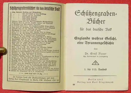 (1044222) Schuetzengraben-Buecher Nr. 59 "England wahres Gesicht, eine Tyrannengeschichte" Dr. Bauer, 1917