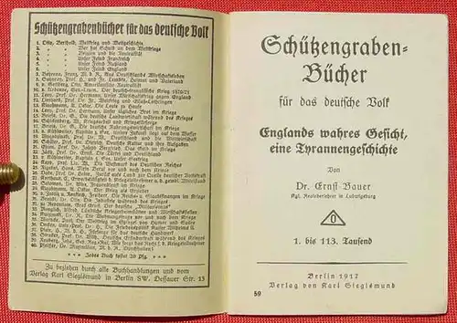 () Schuetzengraben-Buecher Nr. 59 "England wahres Gesicht, eine Tyrannengeschichte" Dr. Bauer, 1917