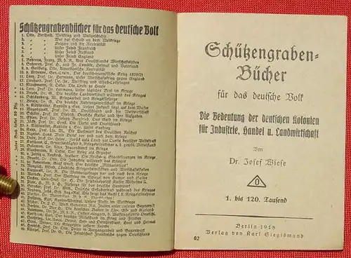 () Schuetzengraben-Buecher Nr. 92 "Die Bedeutung der deutschen Kolonien", Wiese, 1918