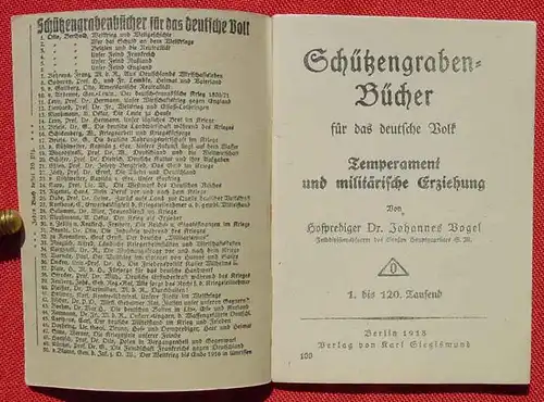 (1044241) Schuetzengraben-Buecher Nr. 100 "Temperament und militaerische Erziehung", Vogel, 1918