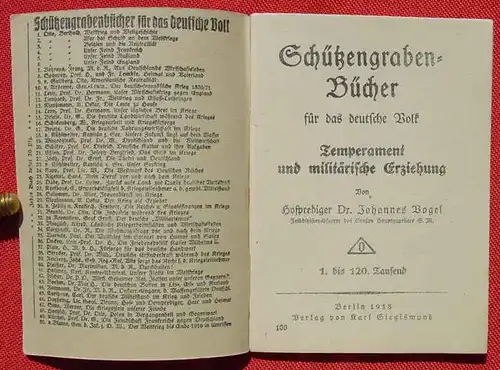 () Schuetzengraben-Buecher Nr. 100 "Temperament und militaerische Erziehung", Vogel, 1918