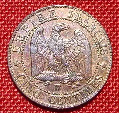 (1043662) Frankreich 5 Centimes 1854. Napoleon III. Sehr gut erhalten