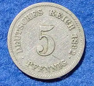 (1043673) Deutsches Reich. 5 Pfennig 1892-G, Jaeger-Nr. 12