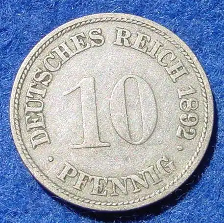 () Deutsches Reich. Kaiserreich. 10 Pfennig 1892-F, Jaeger-Nr. 13