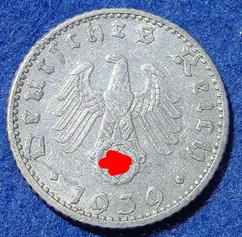 () Deutsches Reich. Drittes Reich. 50 Reichspfennig 1939-A, Jaeger-Nr. 372