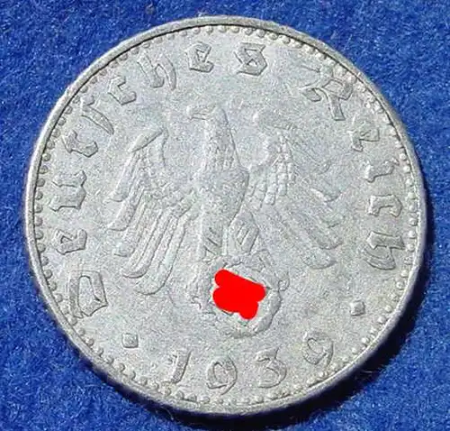 () Deutsches Reich. Drittes Reich. 50 Reichspfennig 1939-B, Jaeger-Nr. 372