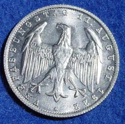 () Deutsches Reich. Drittes Reich. 3 Reichsmark 1922-A, Jaeger-Nr. 303