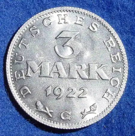 () Deutsches Reich. Drittes Reich. 3 Reichsmark 1922-G, Jaeger-Nr. 303