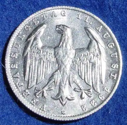 () Deutsches Reich. Drittes Reich. 3 Reichsmark 1922-G, Jaeger-Nr. 303